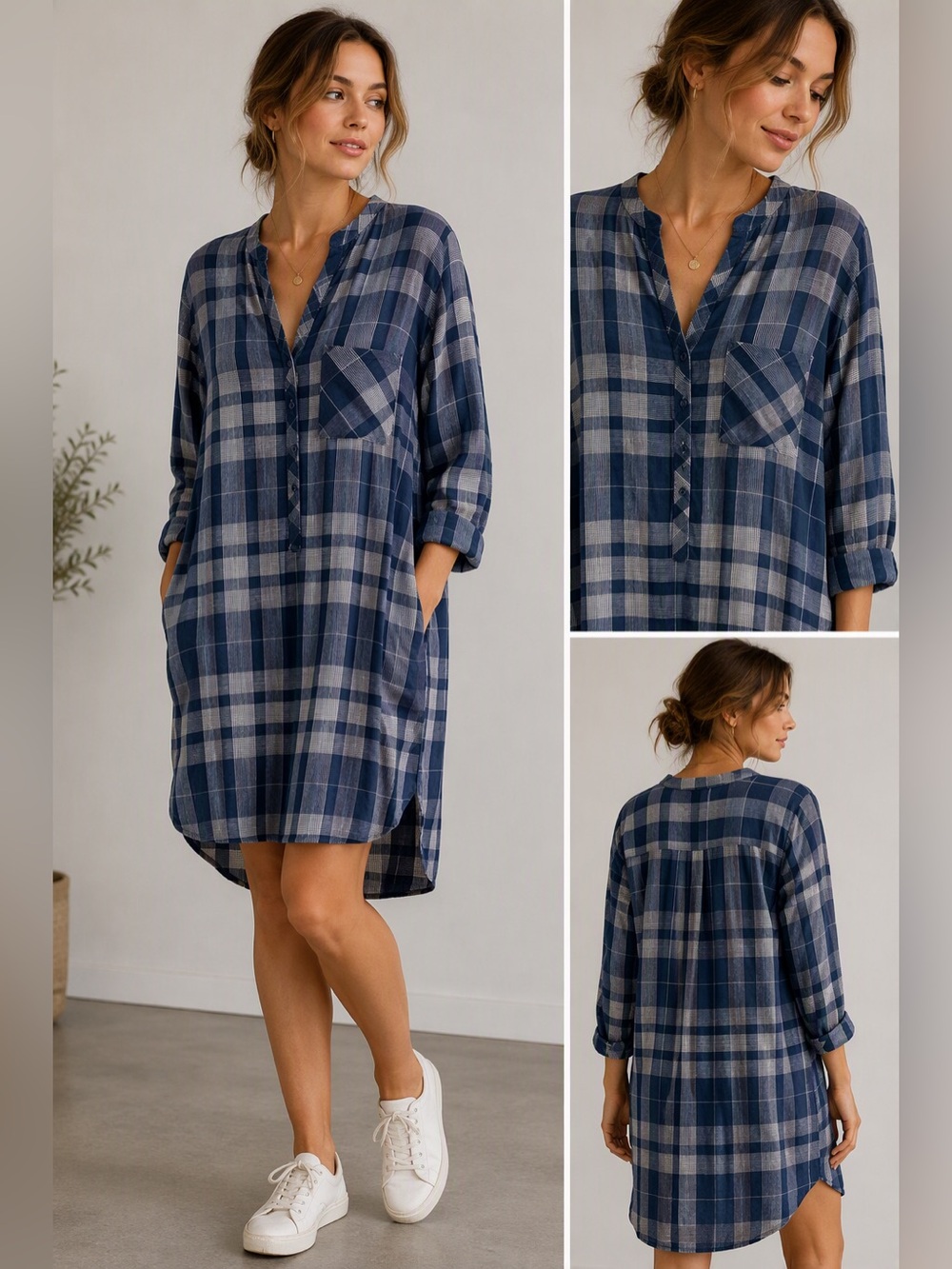 Cloth & Stone Tunic L Blue Dress New
